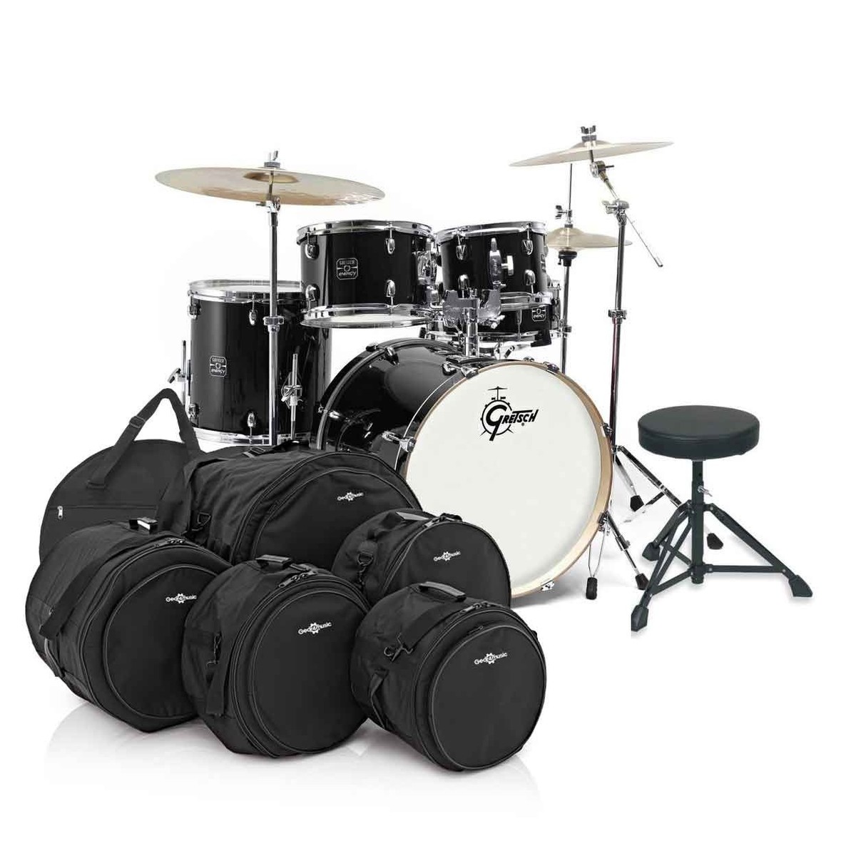 Gretsch Energy 22" Drum Kit w/Hardware Cymbals & Bags Black