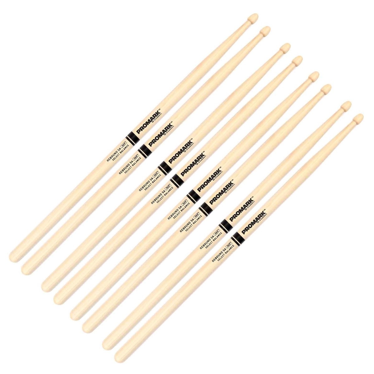 Promark Rebound 5A Hickory Acorn Wood Tip 4 Pair Value Bundle