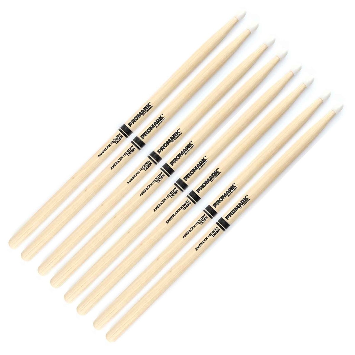 ProMark Hickory 5B Nylon Tip Drumsticks 4 Pair Value Bundle