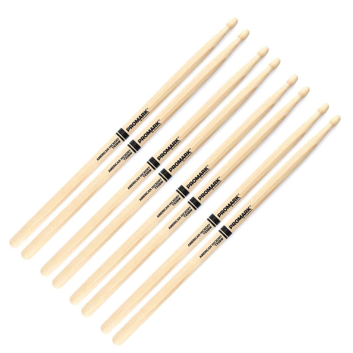 ProMark Hickory 5B Woodtip Drumsticks 4 Pair Value Bundle