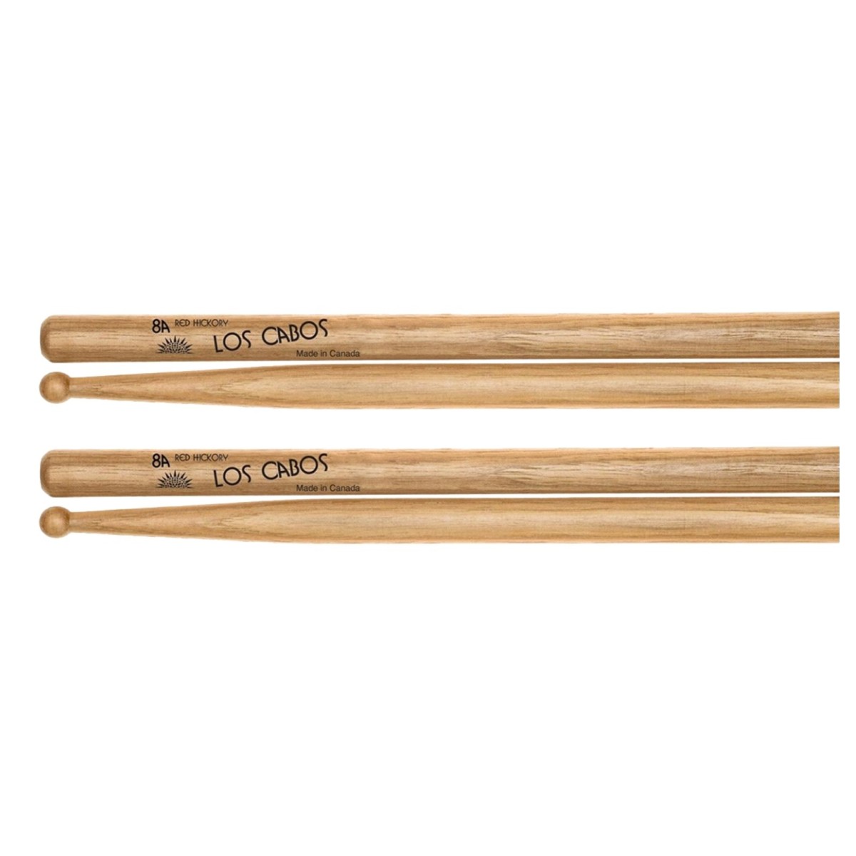 Los Cabos 8A Red Hickory Wood Tip Drumsticks 2 Pair Pack
