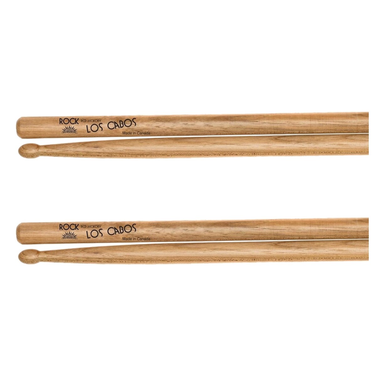 Los Cabos Rock Red Hickory Wood Tip Drumsticks 2 Pair Pack