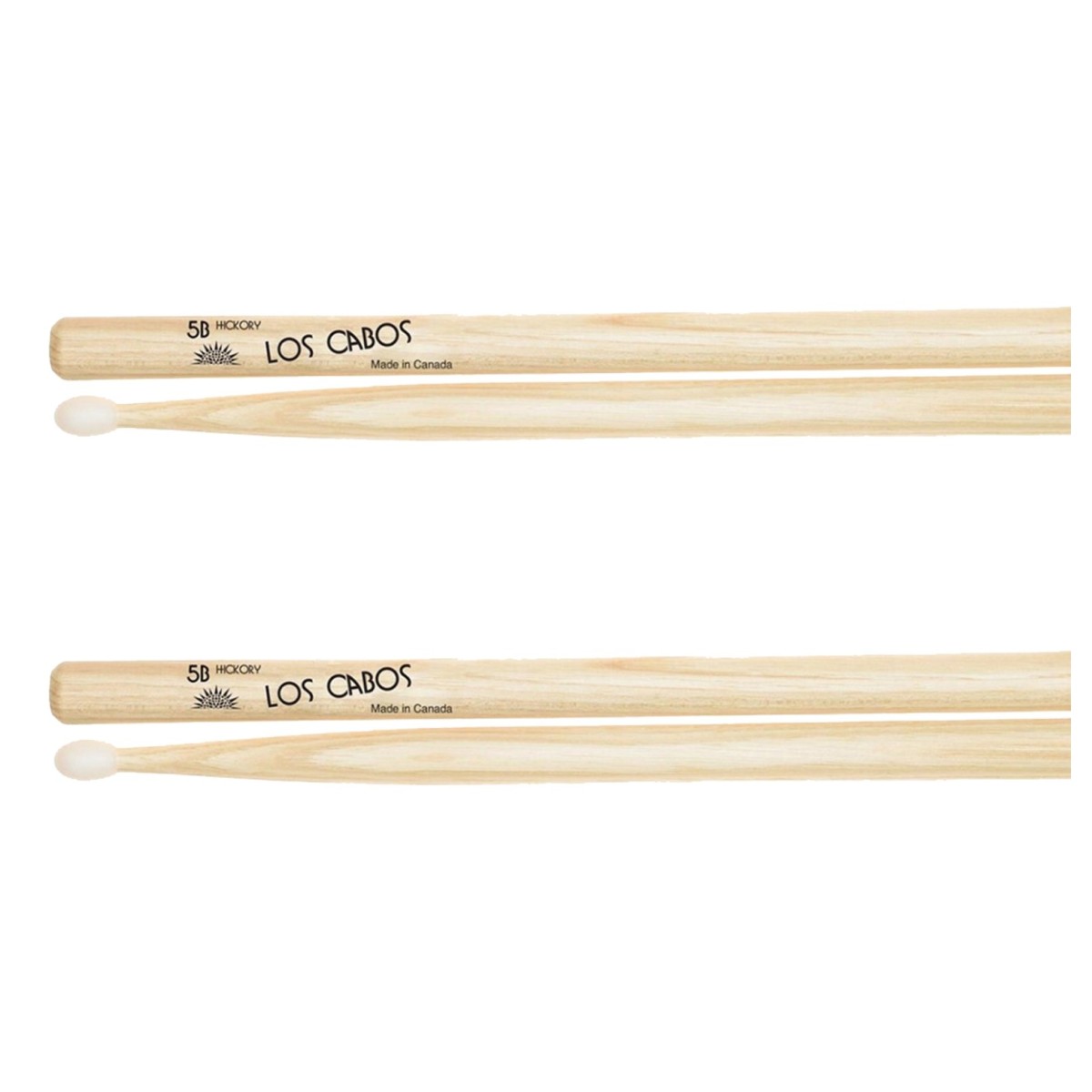 Los Cabos 5B Hickory Nylon Tip Drumsticks 2 Pair Pack