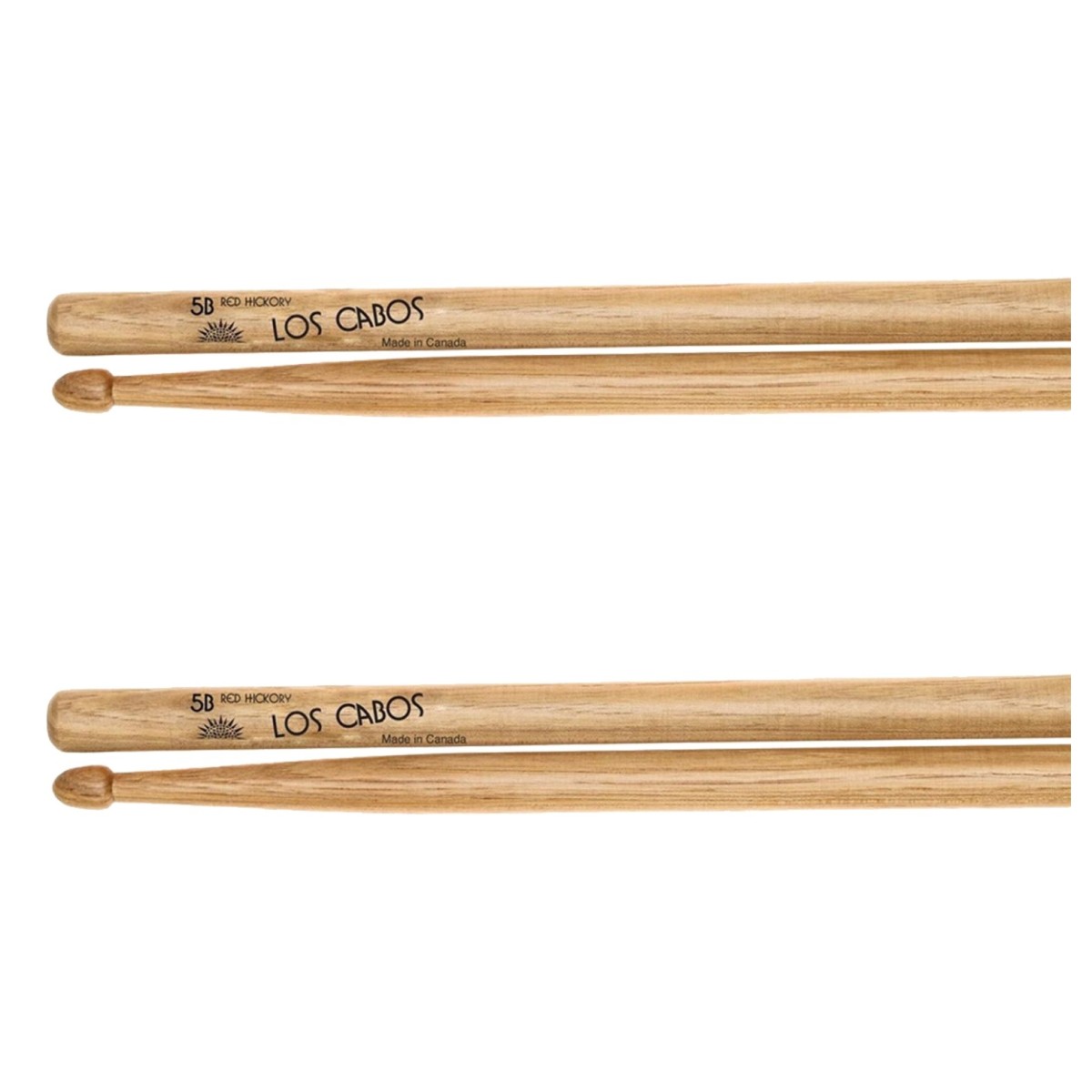 Los Cabos 5B Red Hickory Wood Tip Drumsticks 2 Pair Pack