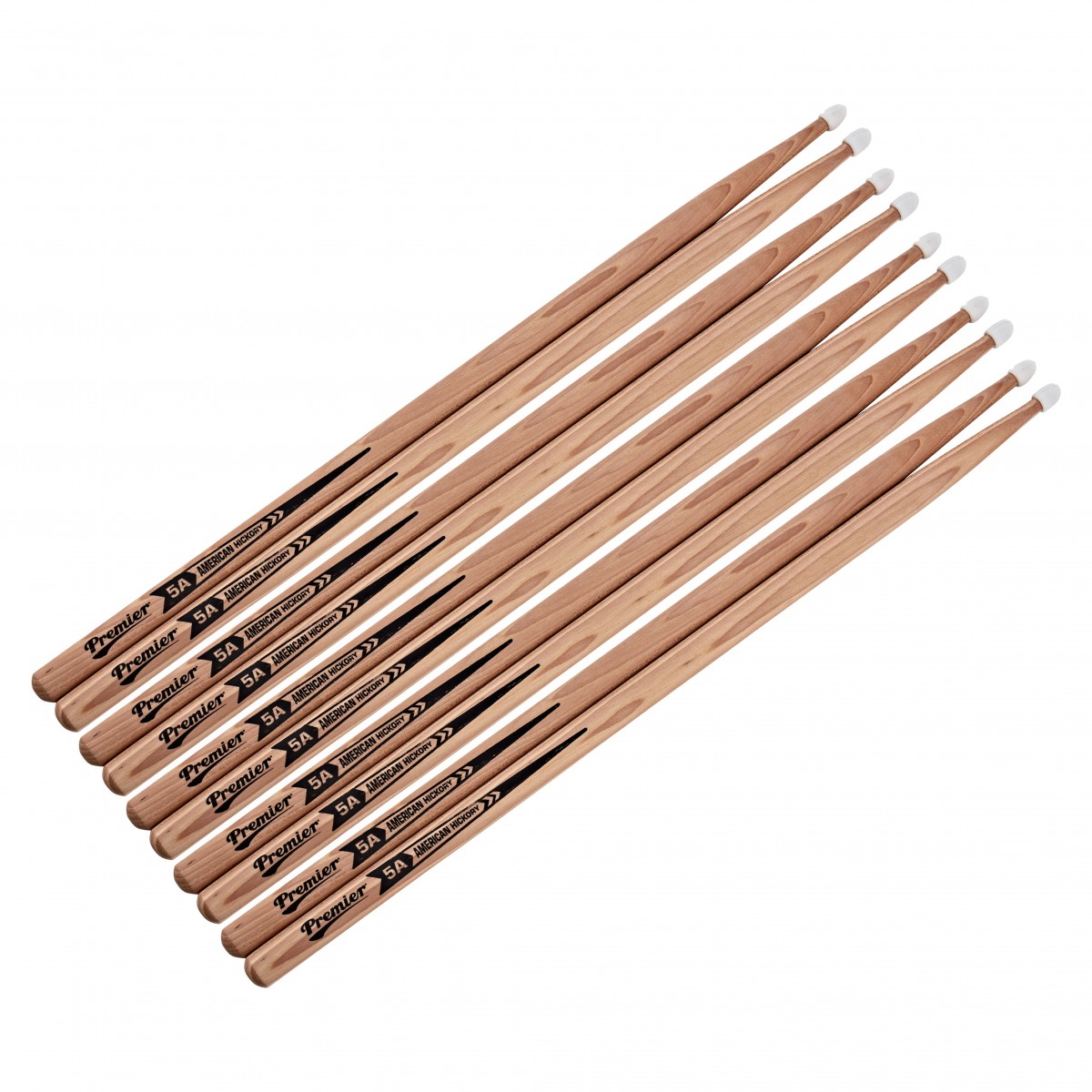 Premier 5A American Hickory Drumsticks Nylon Tip 5 Pair Pack