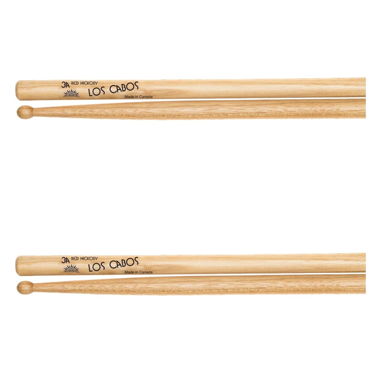Los Cabos 3A Red Hickory Wood Tip Drumsticks 2 Pair Pack