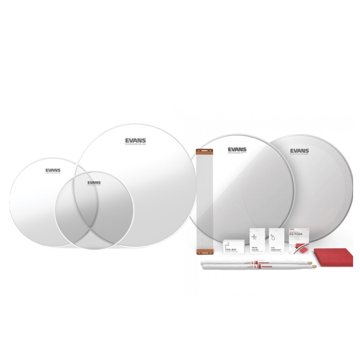 Evans G2 Clear Fusion Tom Pack & 14" HD Dry Snare TuneUp Kit