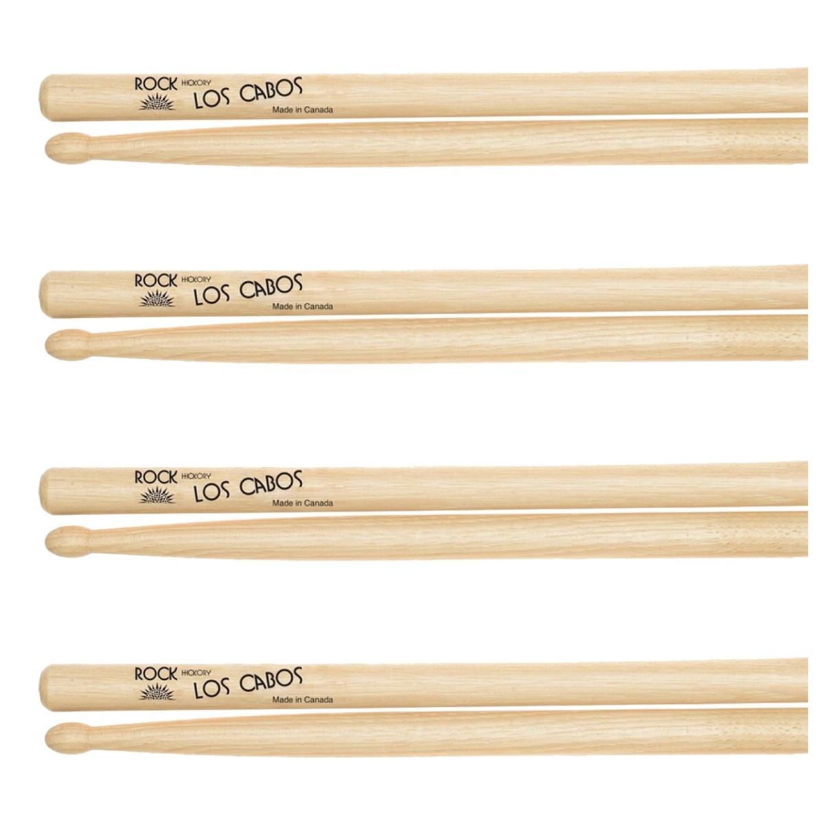 Los Cabos Rock Hickory Wood Tip Drumsticks 4 Pair Pack