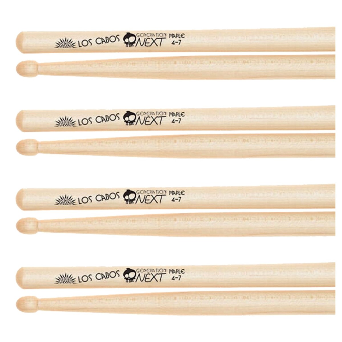 Los Cabos Next Generation Maple 4-7 Wood Tip Drumsticks 4 Pair Pack