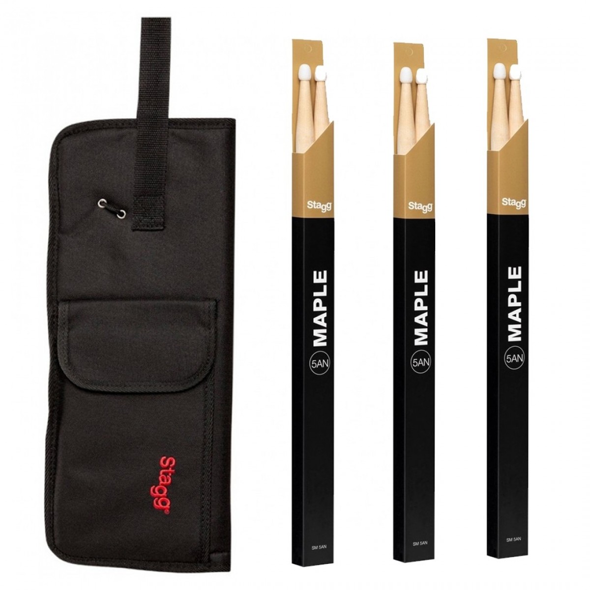 Stagg Nylon Stick Bag & Maple 5A Drumsticks Nylon Tip
