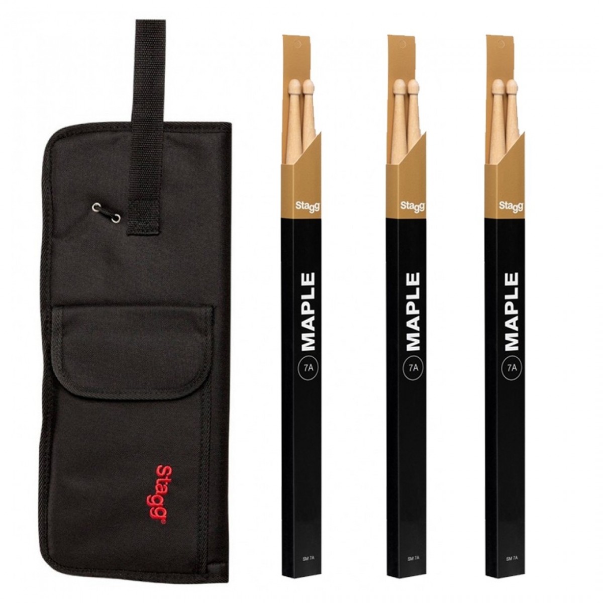 Stagg Nylon Stick Bag & Maple 7A Drumsticks Wood Tip