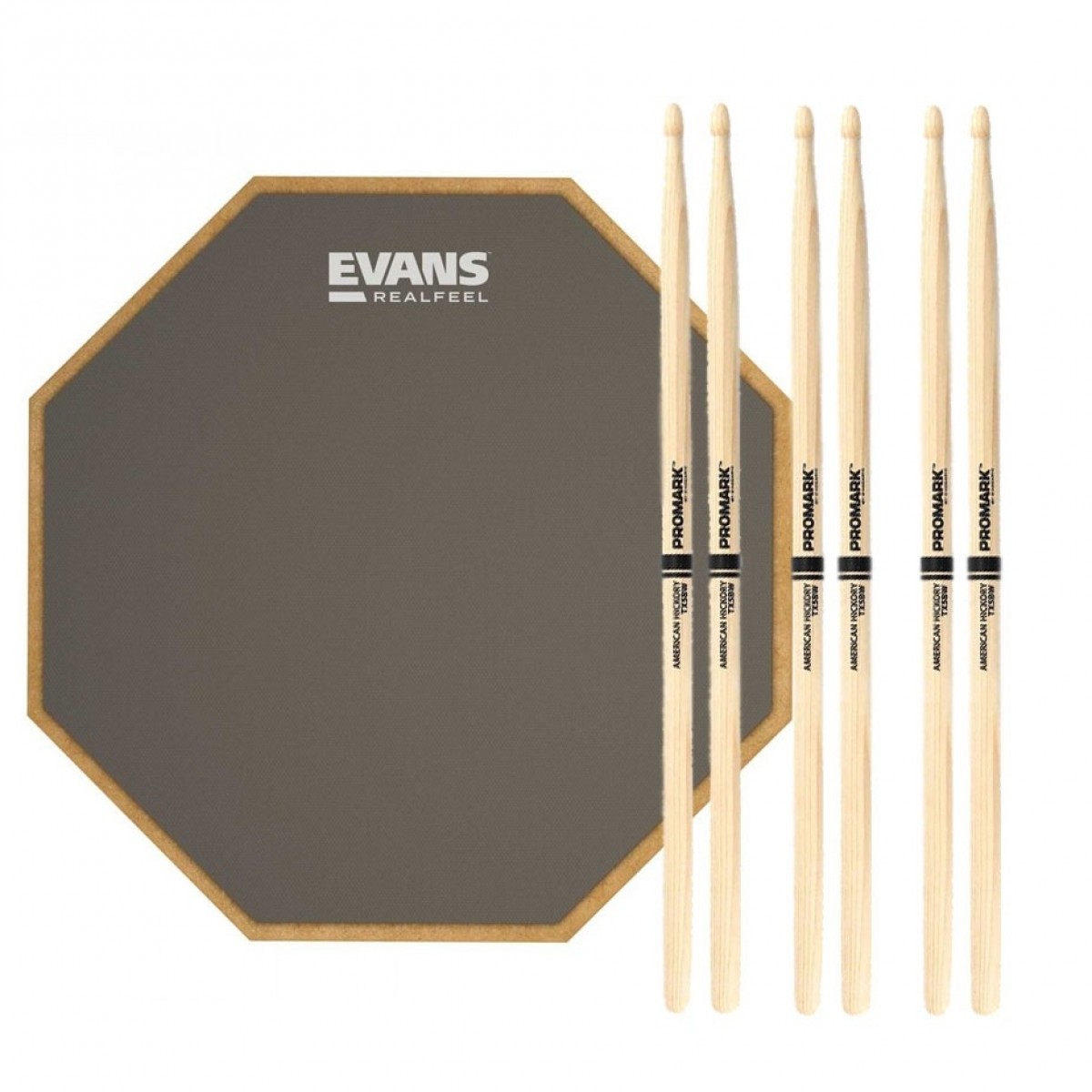 RealFeel Evans Apprentice Pad & Promark 5B Wood Tip Sticks 7
