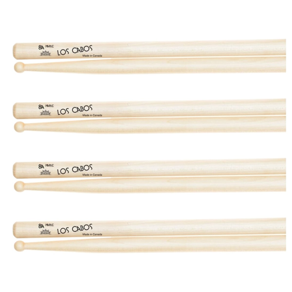 Los Cabos 8A Maple Wood Tip Drumsticks 4 Pair Pack