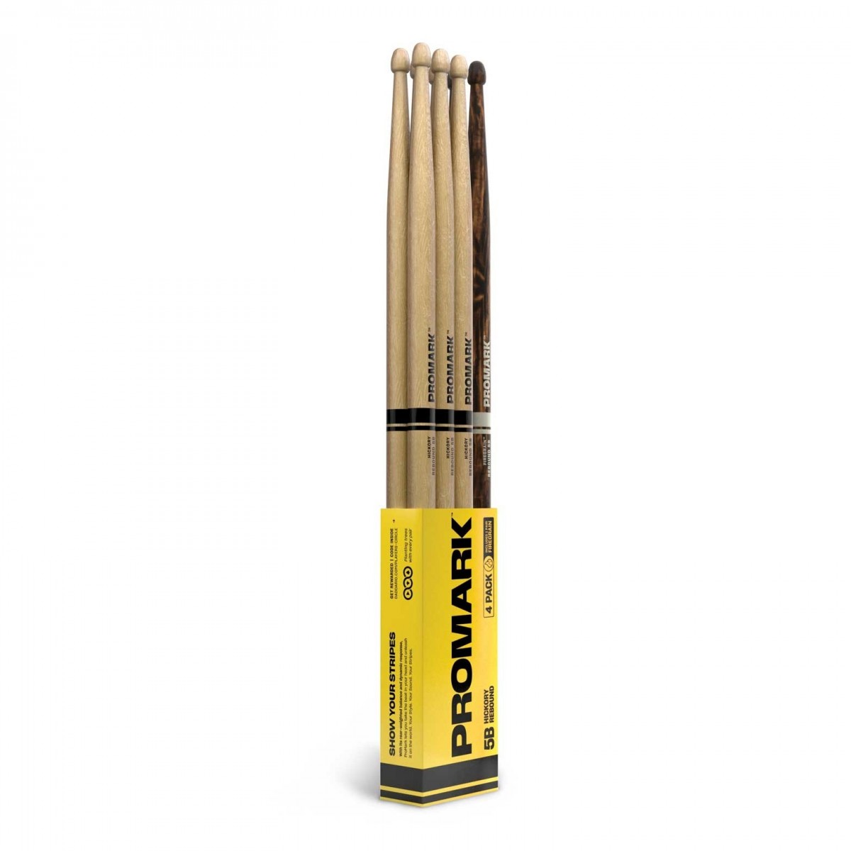 Promark Rebound 5B Hickory Acorn Wood Tip FireGrain Bonus 4 Pack