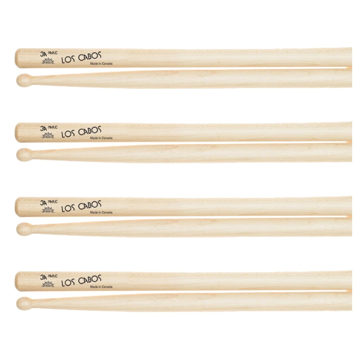 Los Cabos 3A Maple Wood Tip Drumsticks 4 Pair Pack