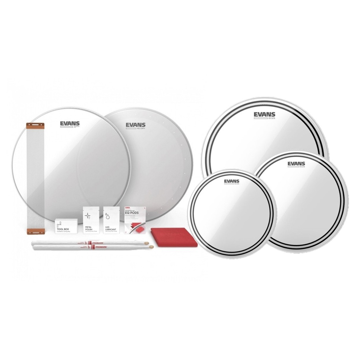 Evans EC2 Clear Rock Tom Pack & 14" Snare TuneUp Kit