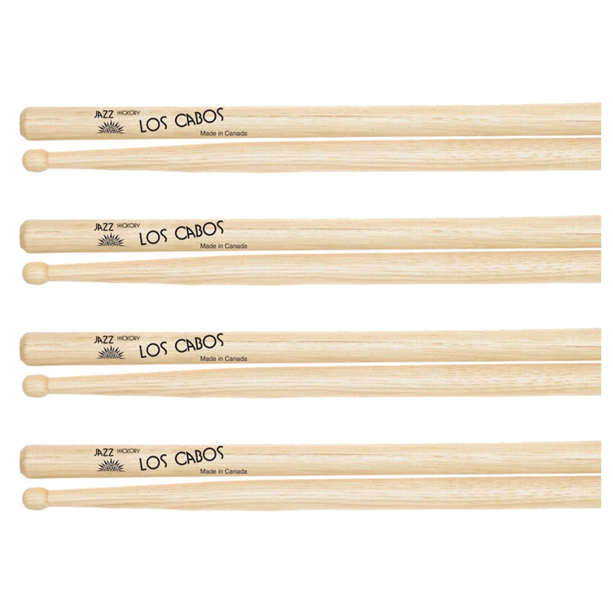 Los Cabos Jazz Hickory Wood Tip Drumsticks 4 Pair Pack