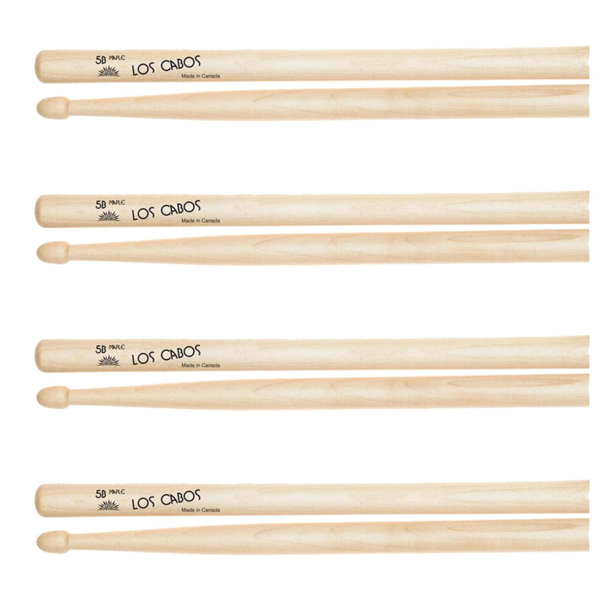 Los Cabos 5B Maple Wood Tip Drumsticks 4 Pair Pack