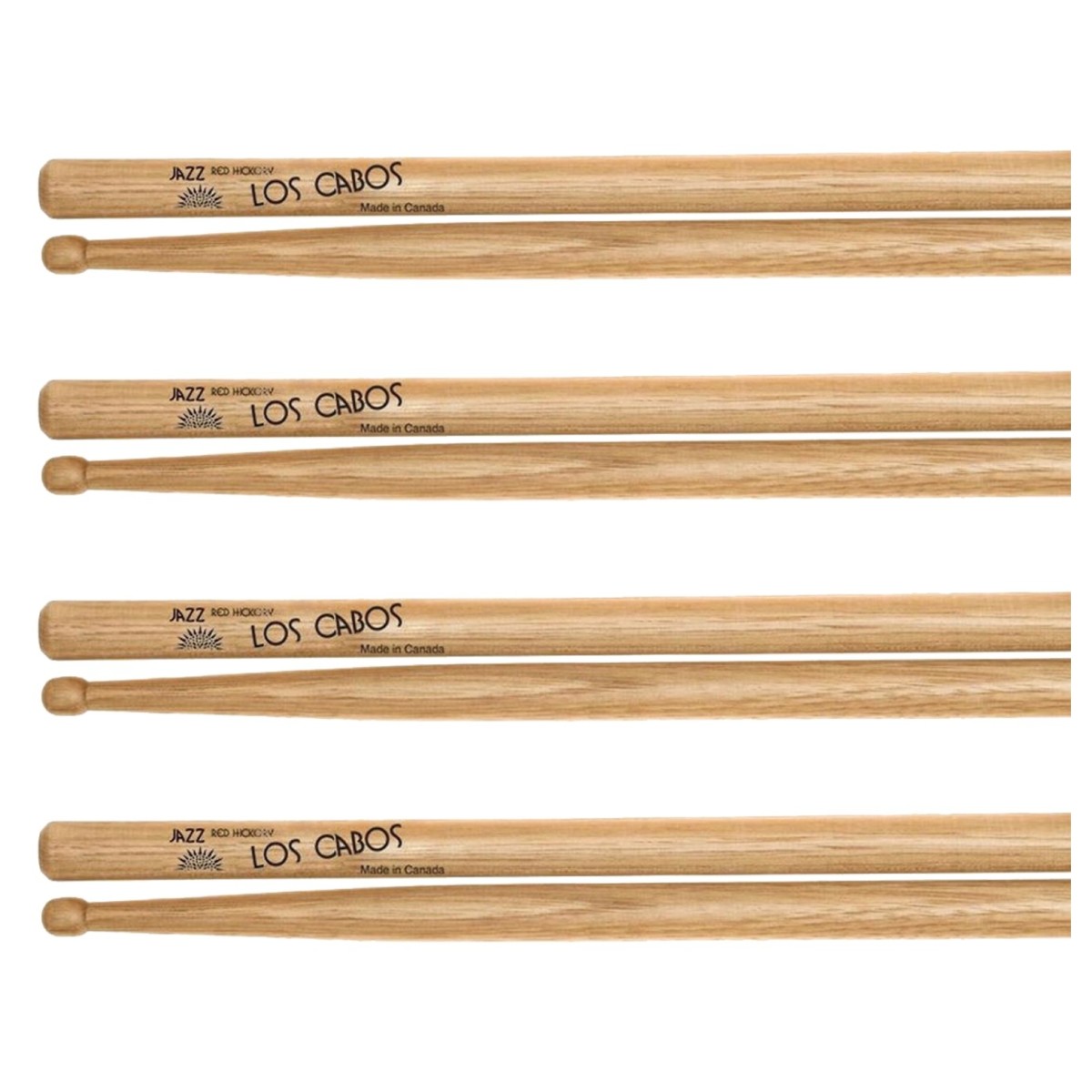 Los Cabos Jazz Red Hickory Wood Tip Drumsticks 4 Pair Pack