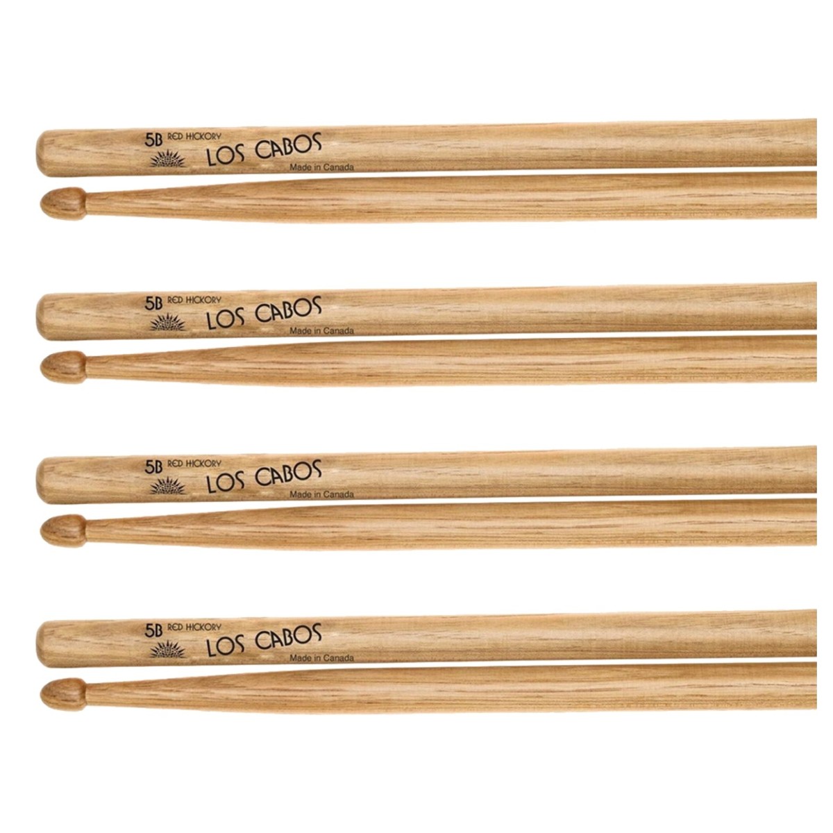 Los Cabos 5B Red Hickory Wood Tip Drumsticks 4 Pair Pack