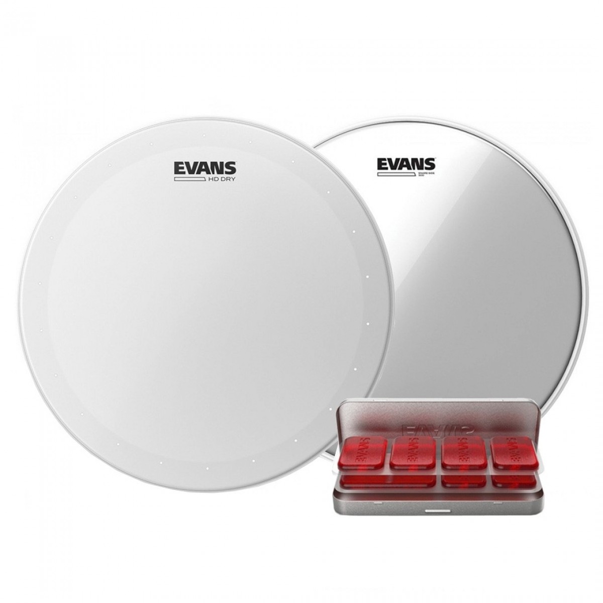 Evans HD Dry Coated Snare Drum Head Hazy 300 & EQ PODS Pack 14
