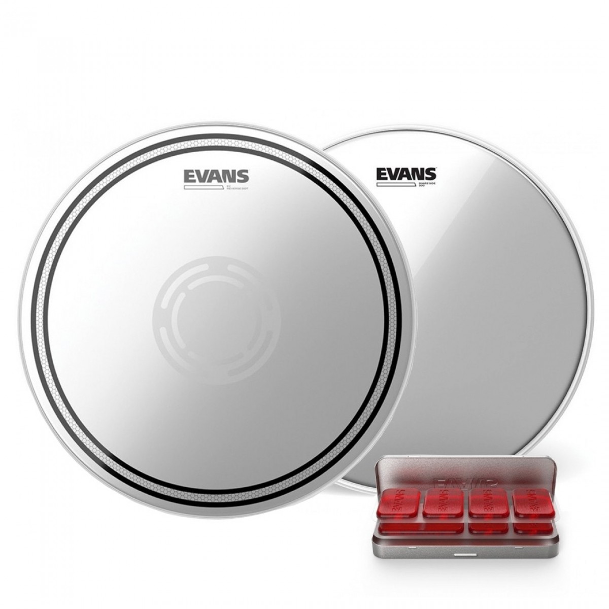 Evans EC Reverse Dot Snare Drum Head Hazy 300 & EQ PODS Pack 14