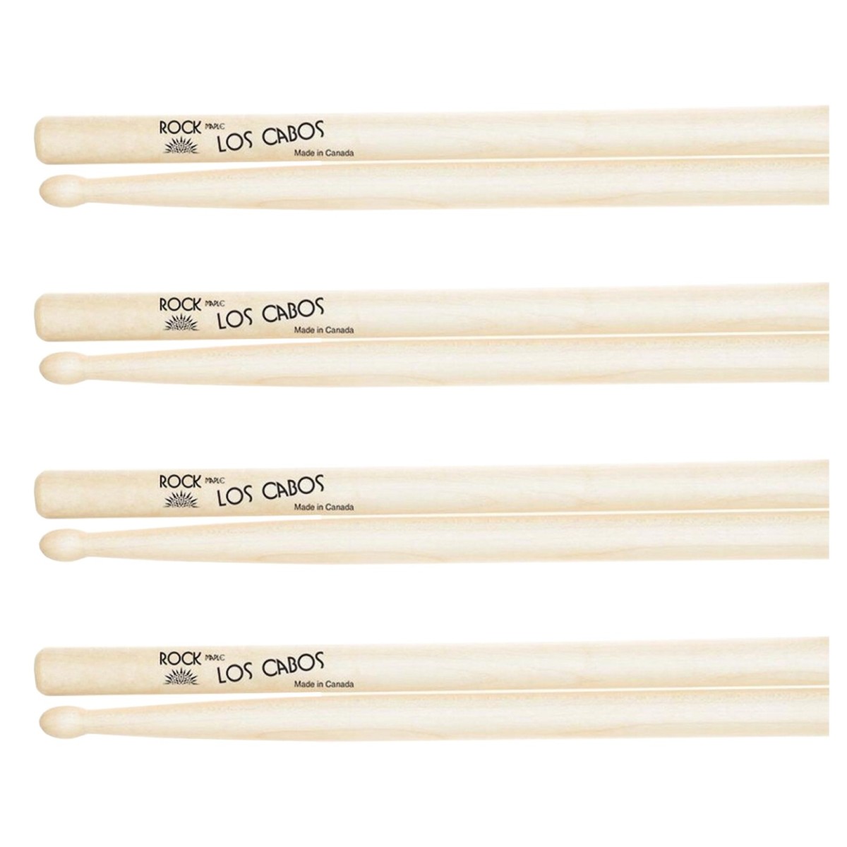 Los Cabos Rock Maple Wood Tip Drumsticks 4 Pair Pack