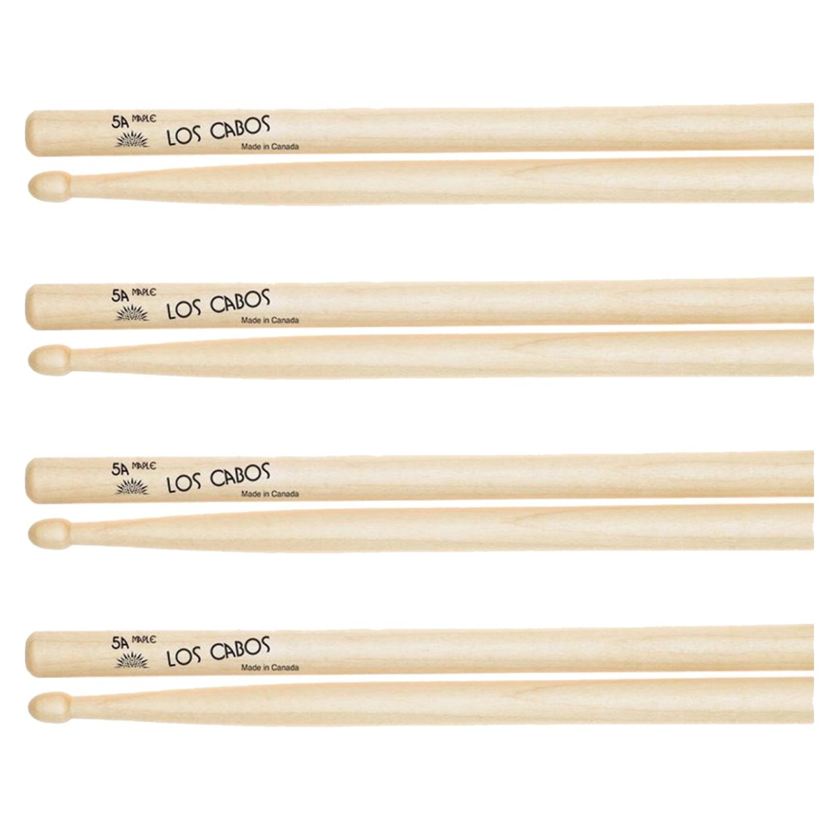 Los Cabos 5A Maple Wood Tip Drumsticks 4 Pair Pack