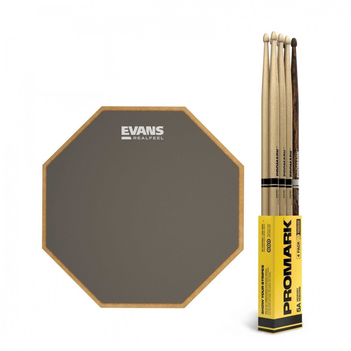RealFeel Evans Apprentice Pad 7" & Promark Rebound 5A Hickory Sticks