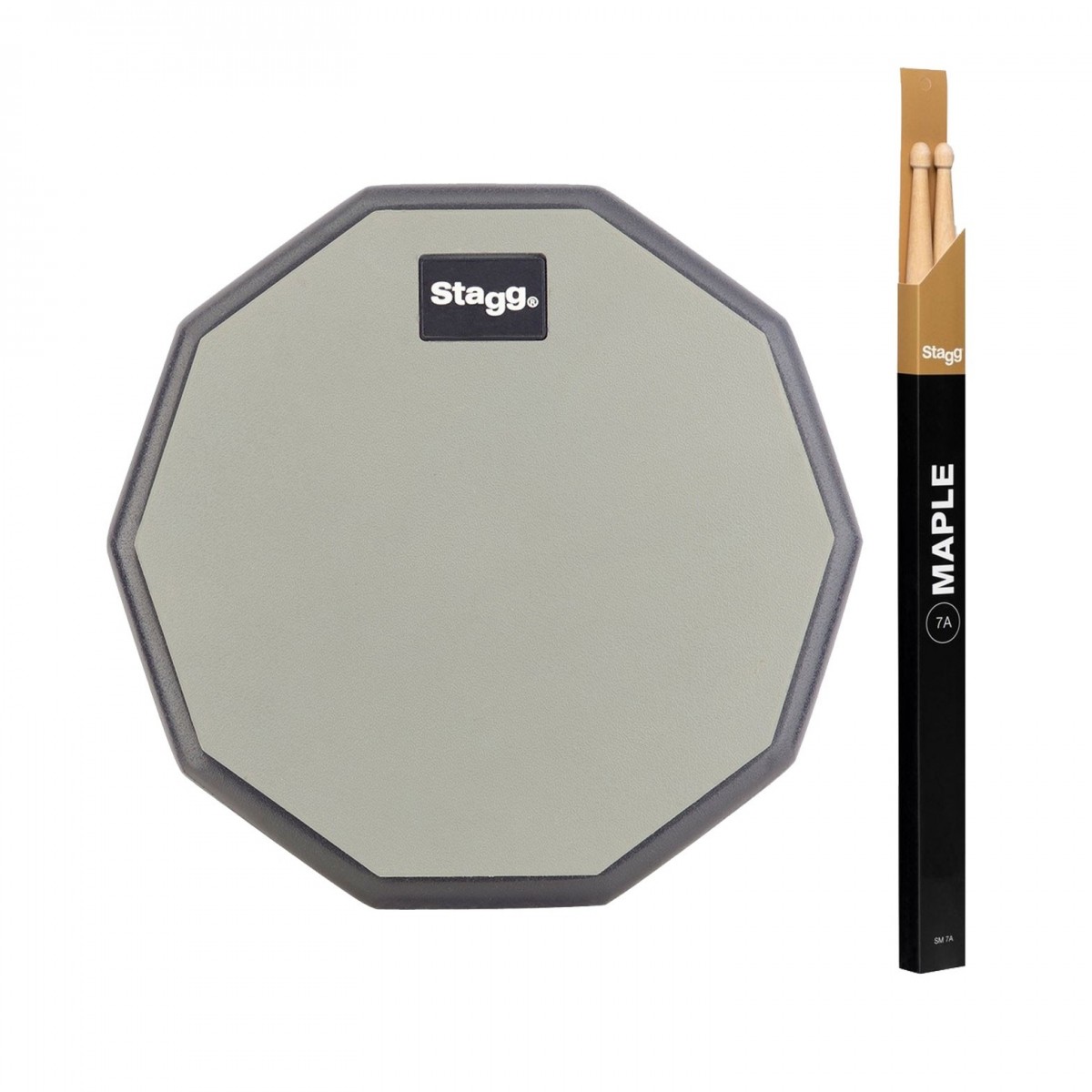 Stagg 8 Desktop Practice Pad & Maple 7A Drumsticks Wood Tip