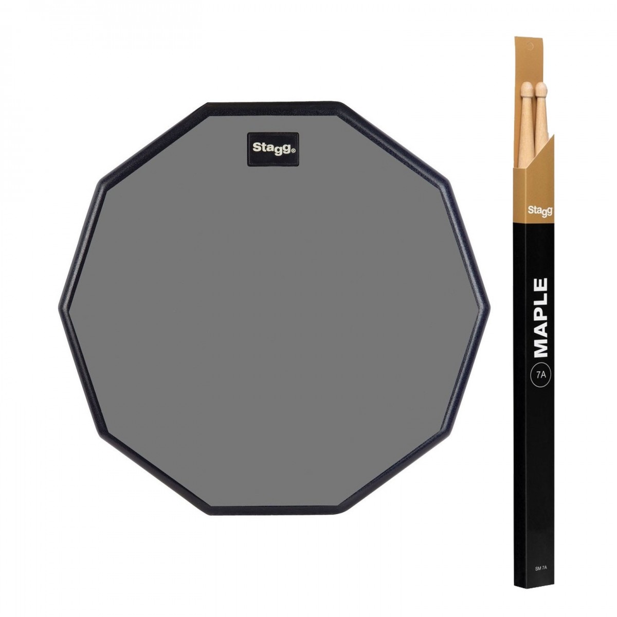 Stagg 12 Desktop Practice Pad & Maple 7A Drumsticks Wood Tip
