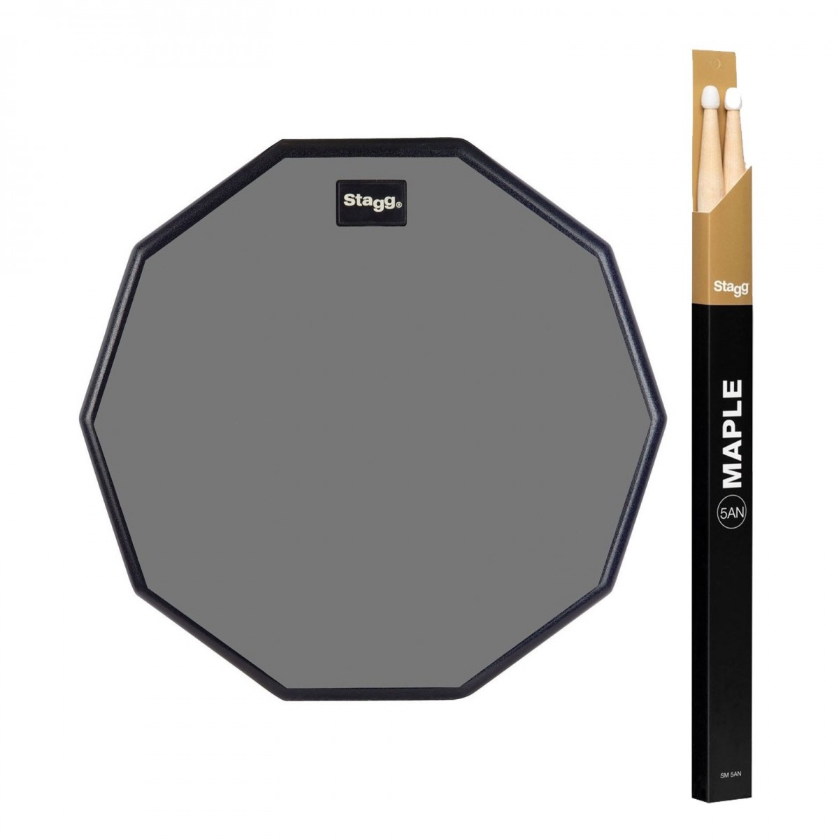 Stagg 12 Desktop Practice Pad & Maple 5A Drumsticks Nylon Tip
