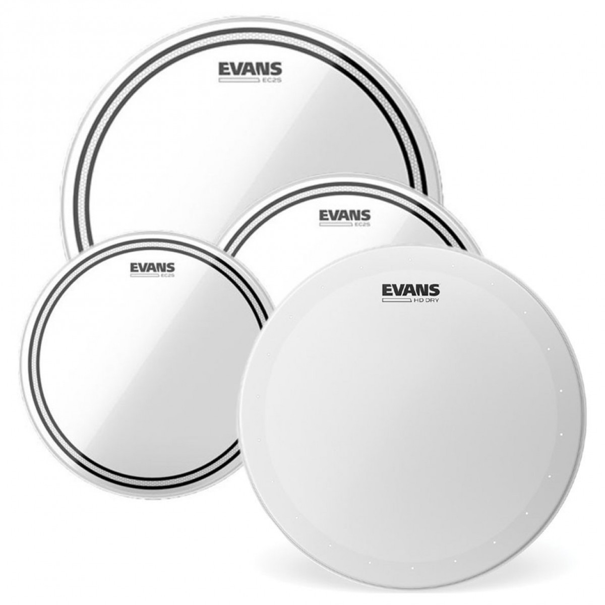 Evans EC2 Clear Tom Pack 10 12 14 Heads & 14" HDD Snare Head