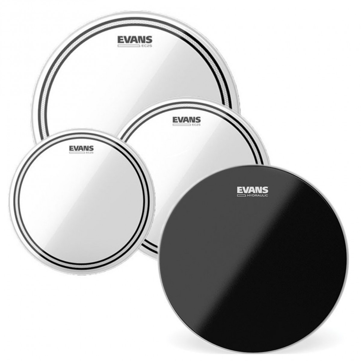 Evans EC2 Clear Tom Pack 10" 12" 16 & Hydraulic Black Snare 14"
