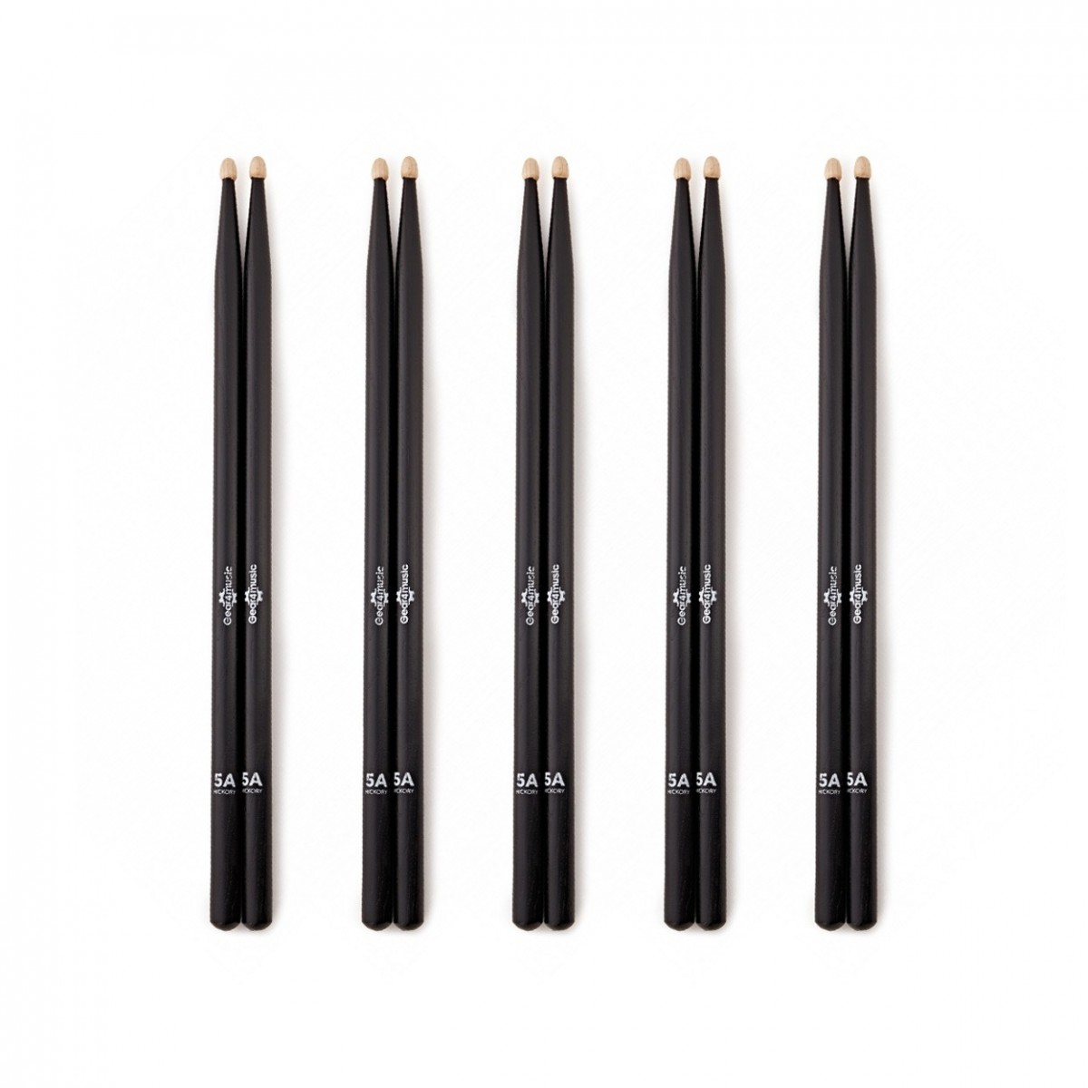 5A Wood Tip Hickory Drumsticks Black 5 Pack