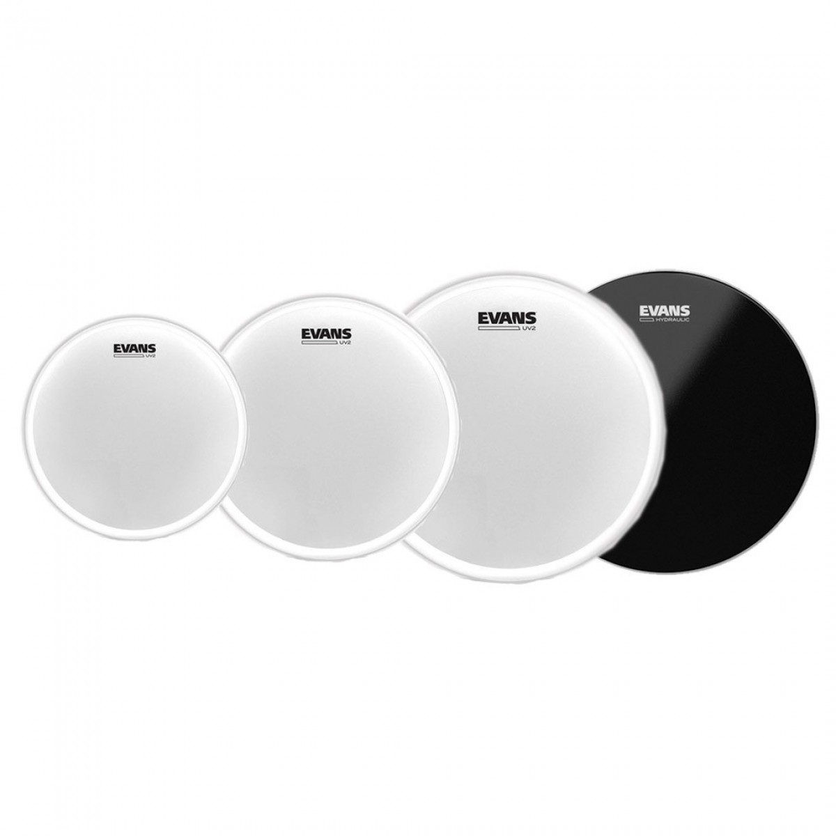 Evans UV2 Coated Fusion Tom Pack 10" 12" 14" Heads & Hydraulic Black Snare 14"
