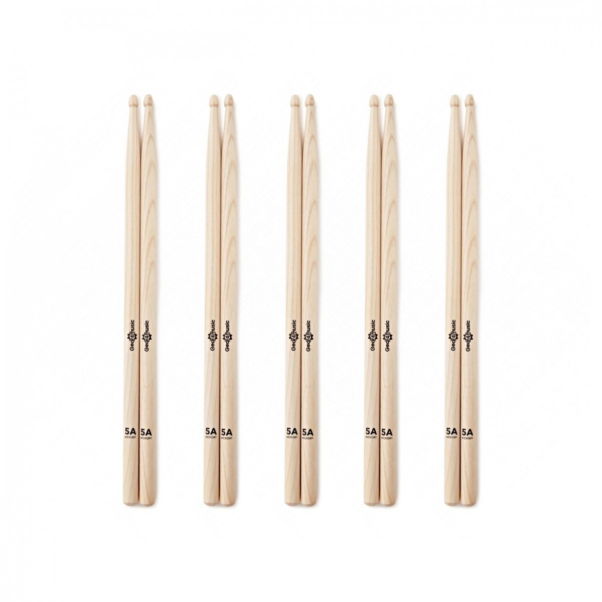5A Wood Tip Hickory Drumsticks 5 Pack