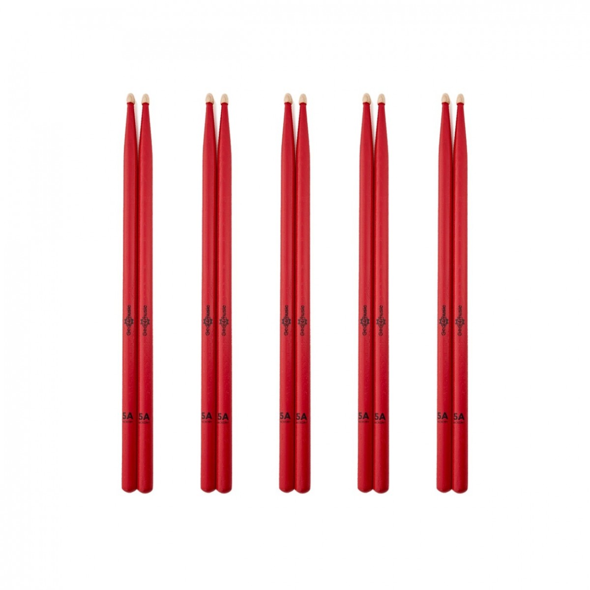 5A Wood Tip Hickory Drumsticks Red 5 Pack
