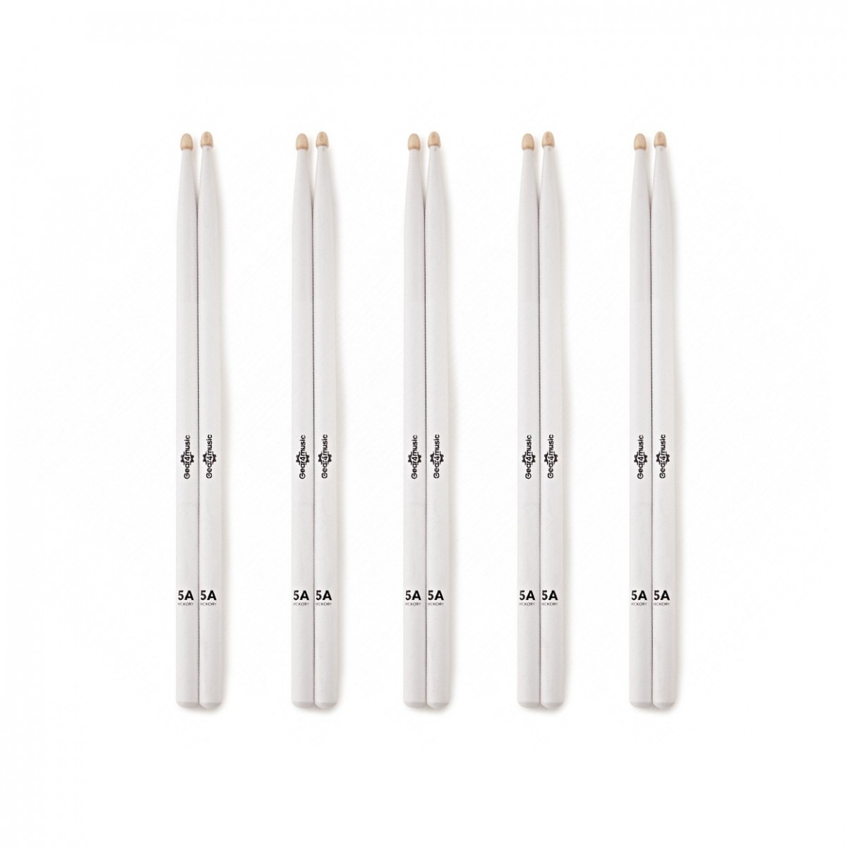 5A Wood Tip Hickory Drumsticks White 5 Pack