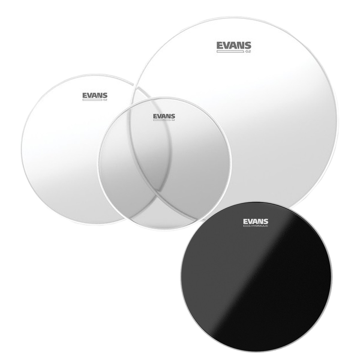 Evans G2 Clear Standard Tom Pack 12 13 16 Heads & 14" Hydraulic Black Snare Head