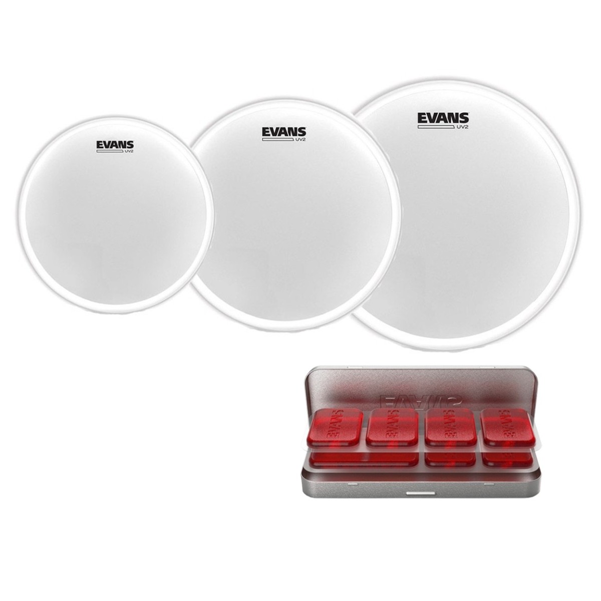 Evans UV2 Coated Fusion Tom Pack 10" 12" 14" Heads & EQ PODS Pack