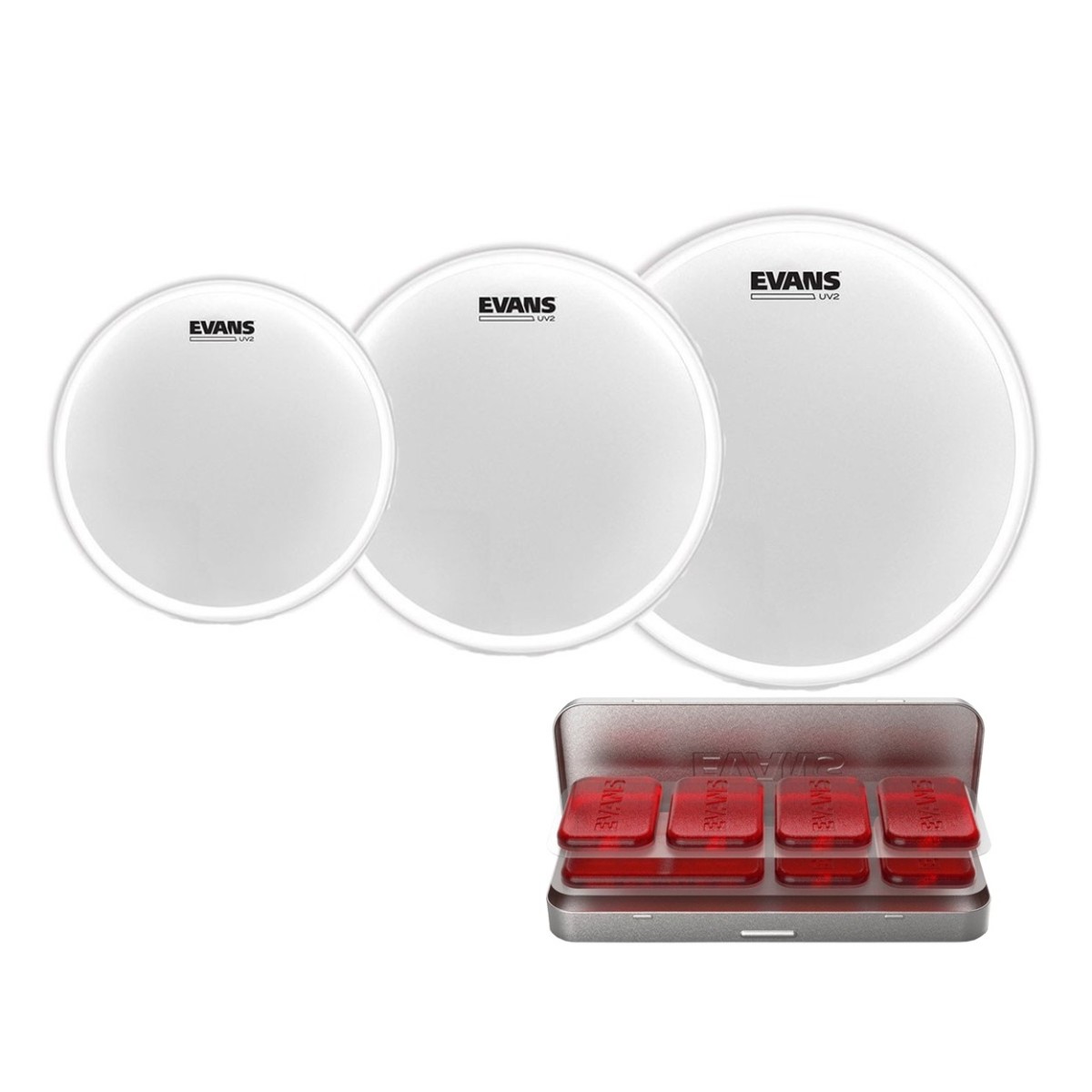 Evans UV2 Coated Rock Tom Pack 10" 12" 16" Heads & EQ PODS Pack