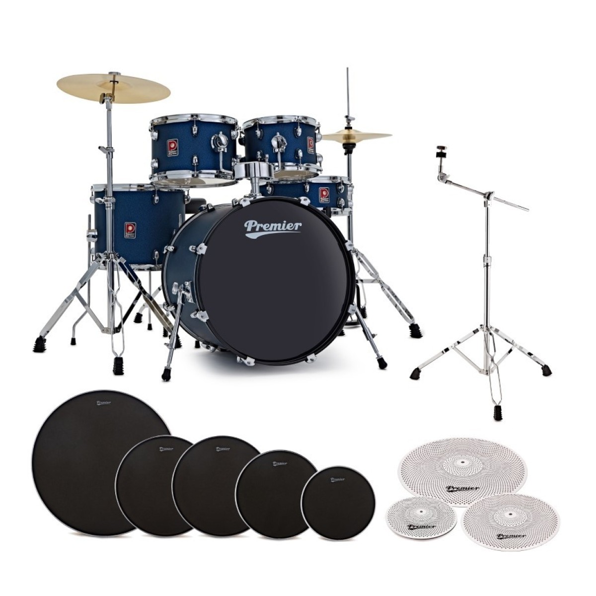 Premier Revolution 20” 5pc Low Volume Drum Kit Bundle Blue Stardust