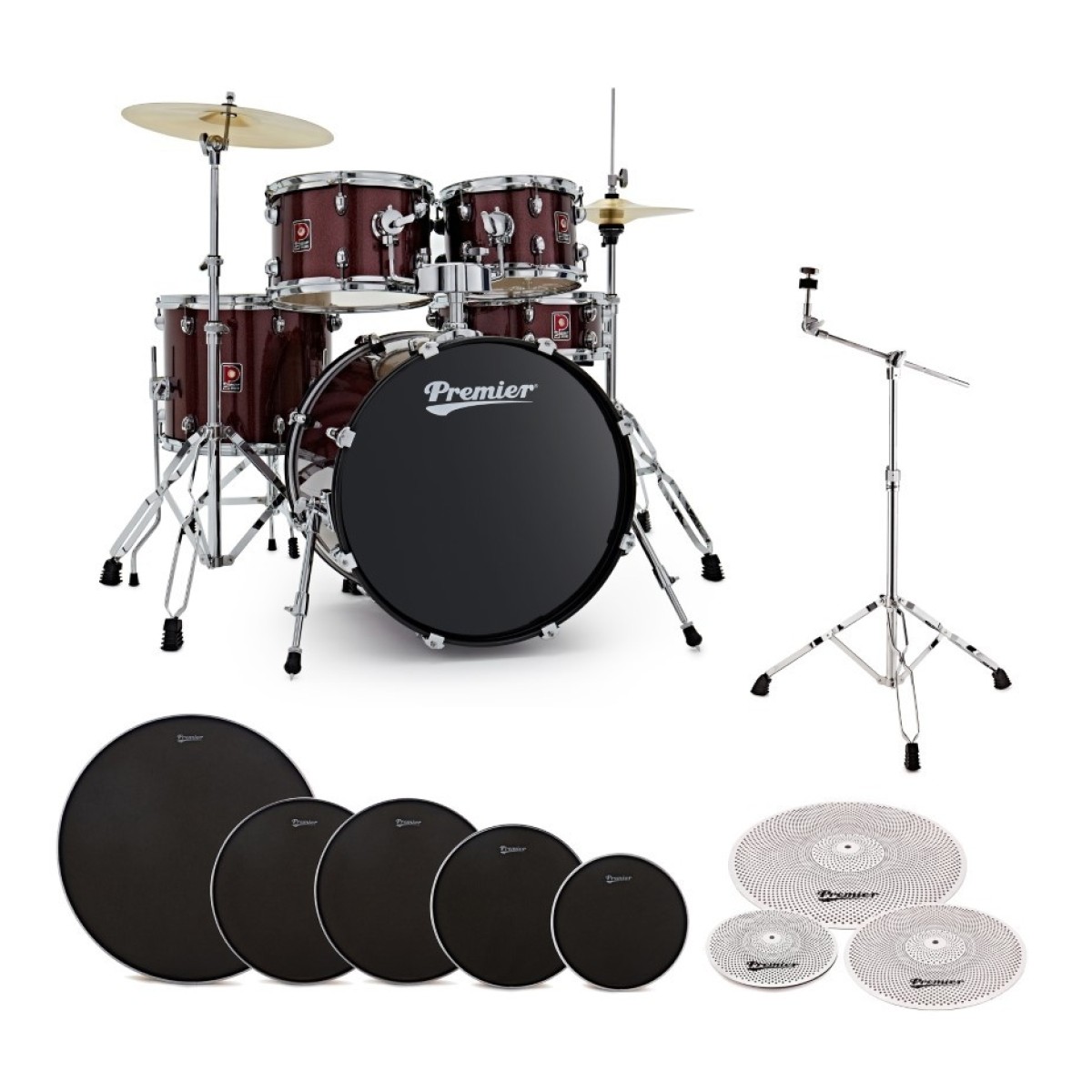 Premier Revolution 20” 5pc Low Volume Drum Kit Bundle Red Sparkle