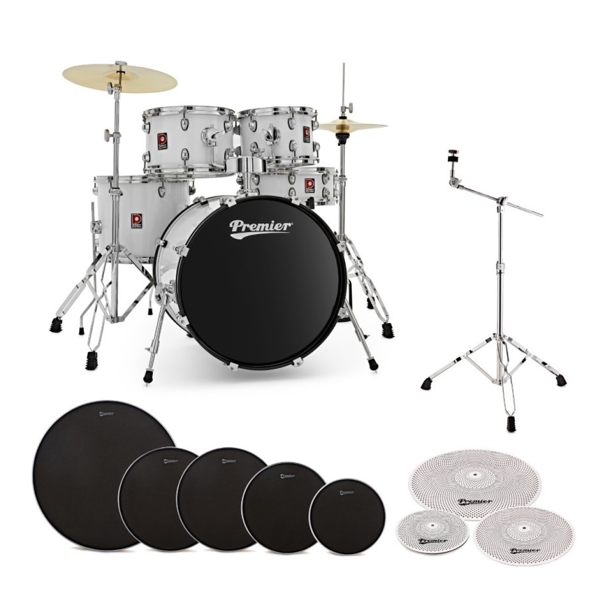 Premier Revolution 20” 5pc Low Volume Drum Kit Bundle White