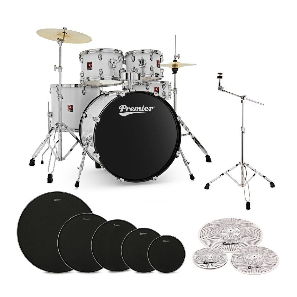 Premier Revolution 22” 5pc Low Volume Drum Kit Bundle White