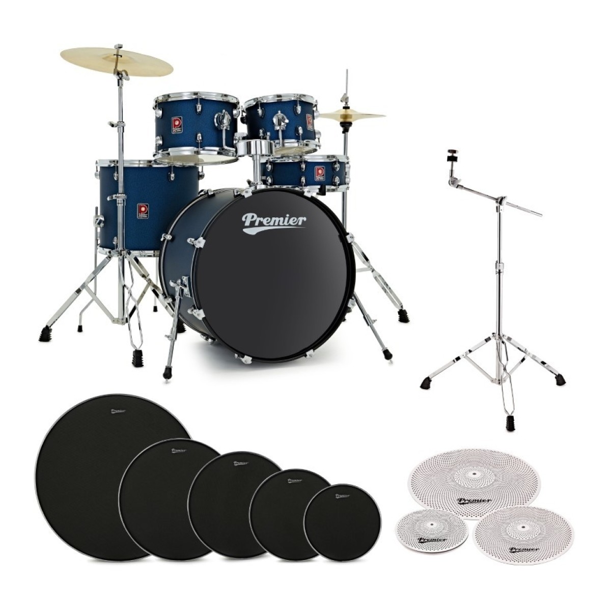 Premier Revolution 22” 5pc Low Volume Drum Kit Bundle Blue Stardust
