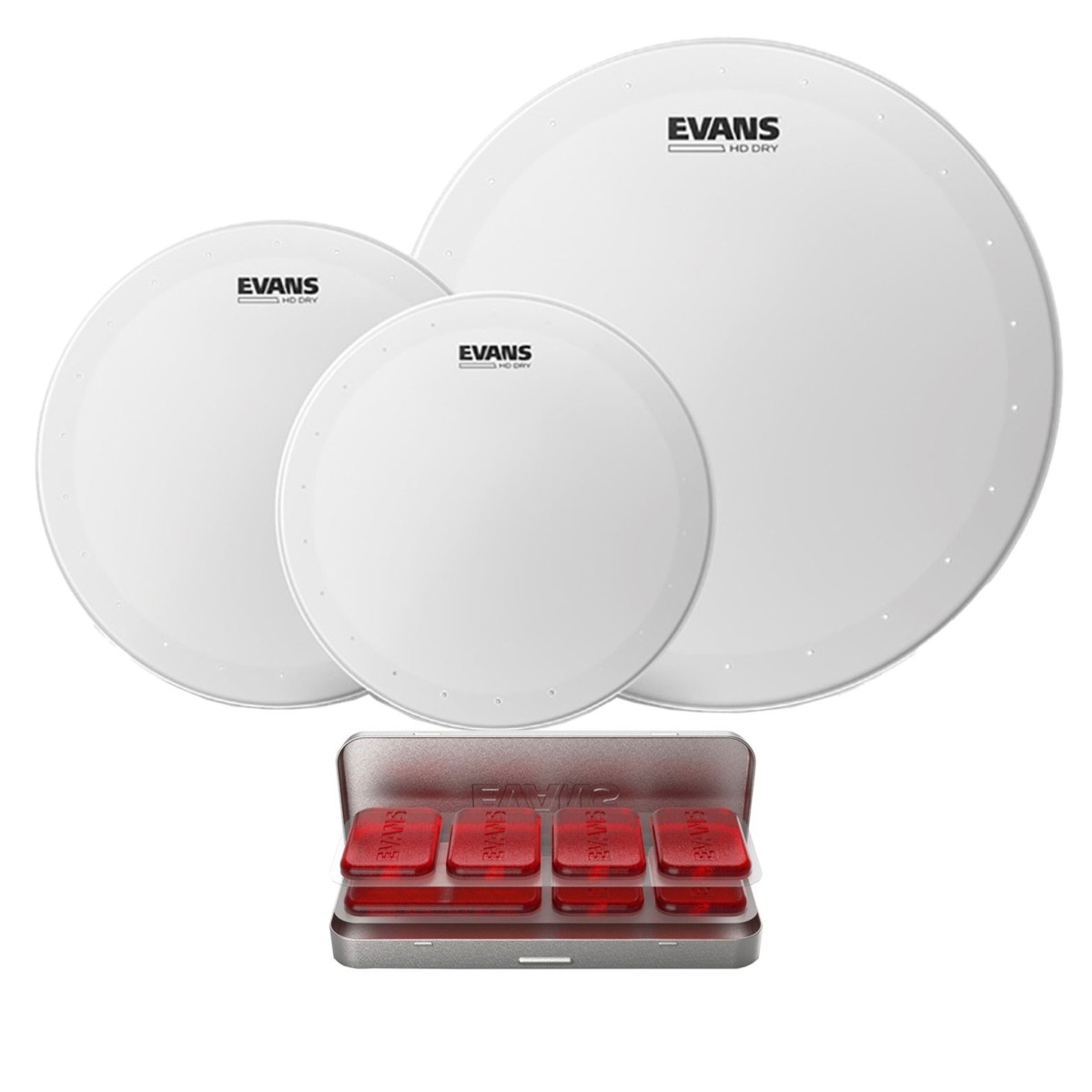 Evans HD Dry Fusion Tom Pack 10" 12" 14" Heads & EQ PODS