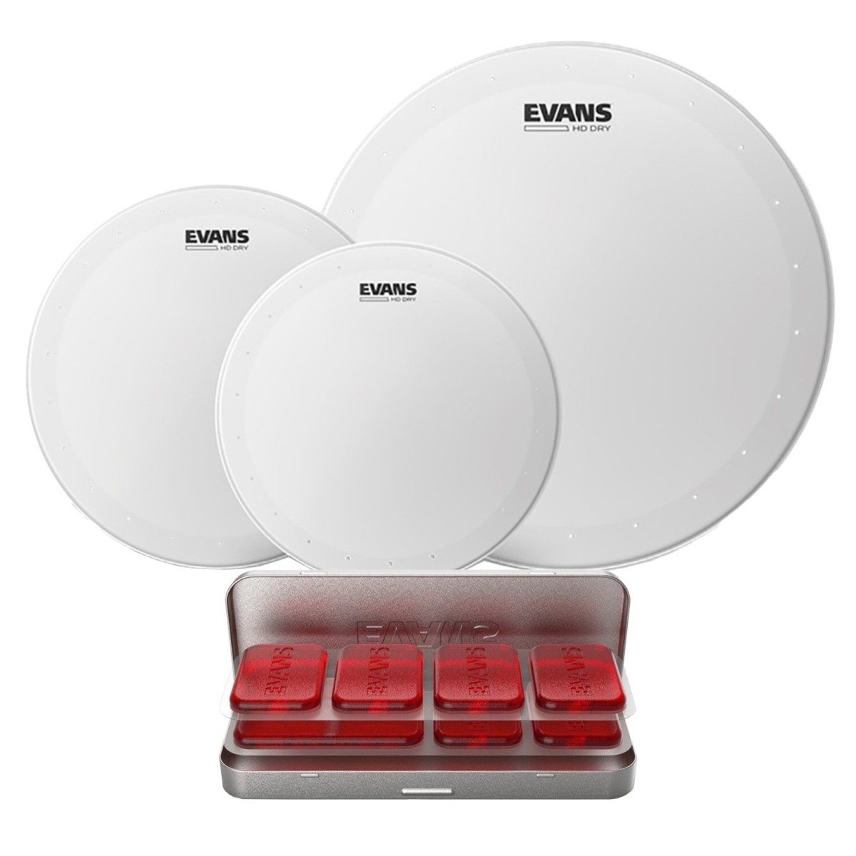 Evans HD Dry Standard Tom Pack 12" 13" 16" Heads & EQ PODS