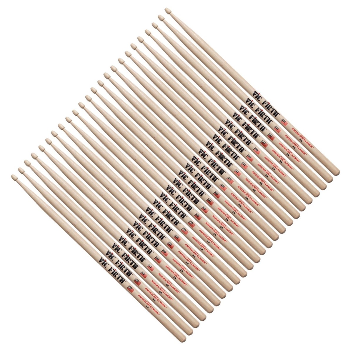 Vic Firth 5A Hickory Drumsticks Wood Tip 12 Pair Value Bundle